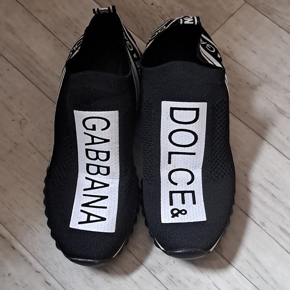 Dolce & Gabbana Sorrento Size 38/7.5 Black/White Knit Fabric Slip On - Picture 3 of 11